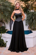 Strapless Lightweight A-Line Chiffon Dress With Matching Scarf & Corset Bodice CDCD386