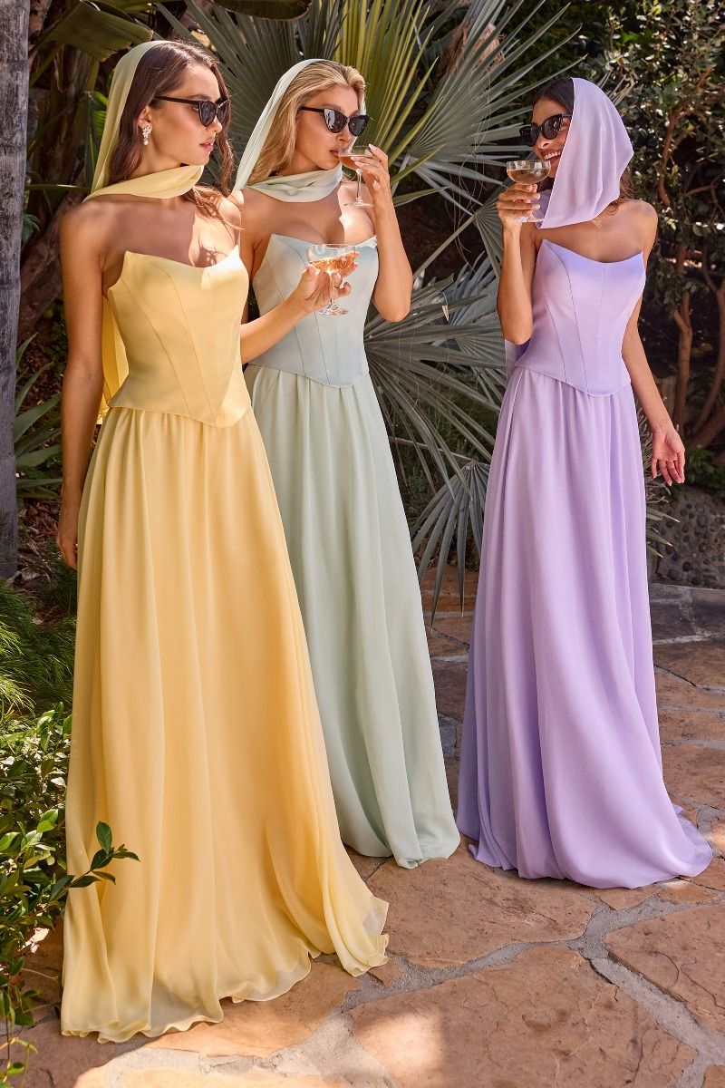 Strapless Lightweight A-Line Chiffon Dress With Matching Scarf & Corset Bodice CDCD386