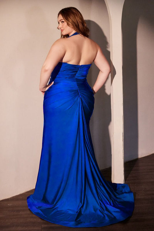 Sheath Satin Halter High Slit Wedding Guest Dress Elegant Designer - CDCD796C