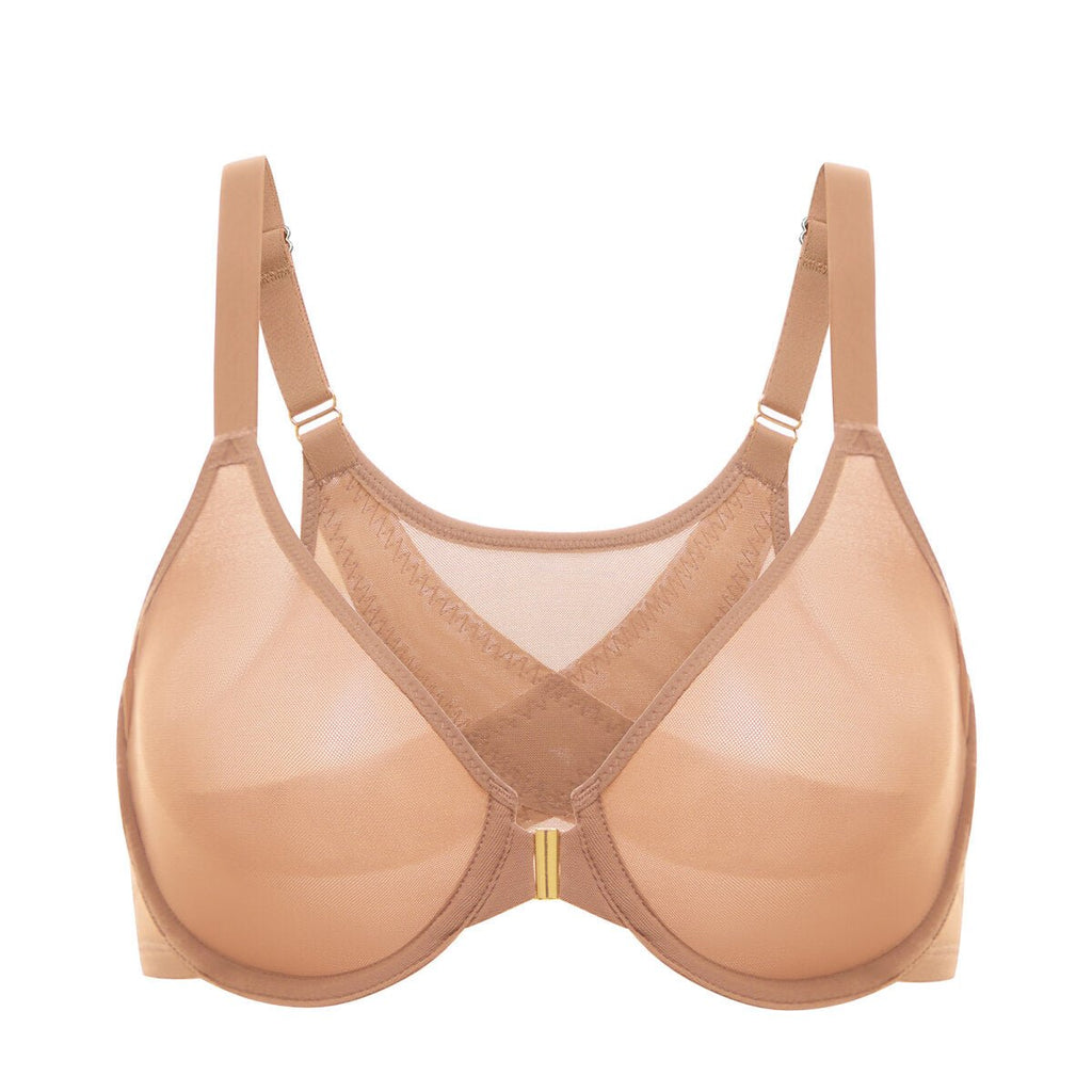 Cosnufy Front Closure Sheer Mesh Posture Support Bra
