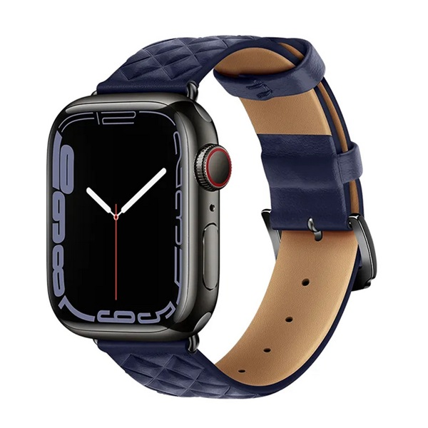 Hoco WA18 pótszíj (egyedi méret, kicsi, szilikon, bőr hatású, állítható, 3D rombusz) SÖTÉTKÉK Apple Watch Series 10 42mm / Watch Series 9 41mm / Watch