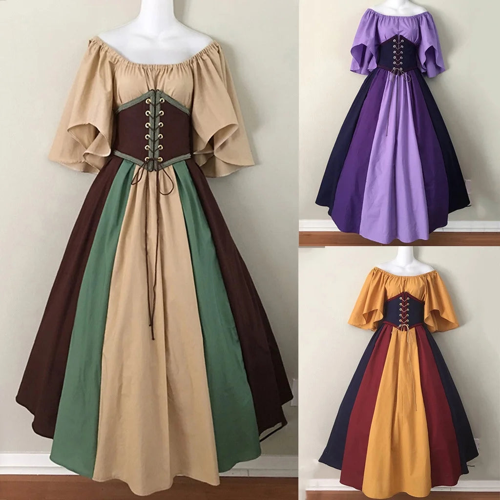 Womens Renaissance Costumes Medieval Irish Traditional plus Size Dresses Ruffle over Dress Corset Retro Cosplay Gown