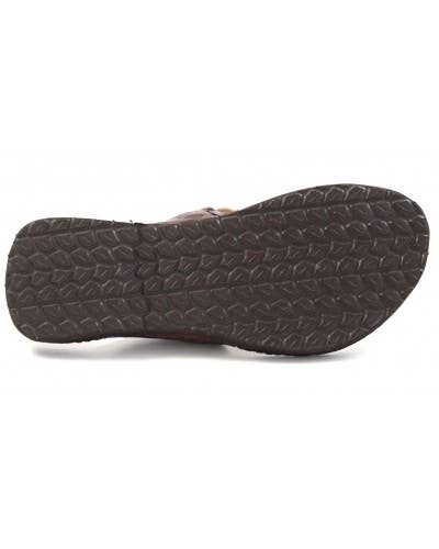Sandalias de cuero beige y tela de panama