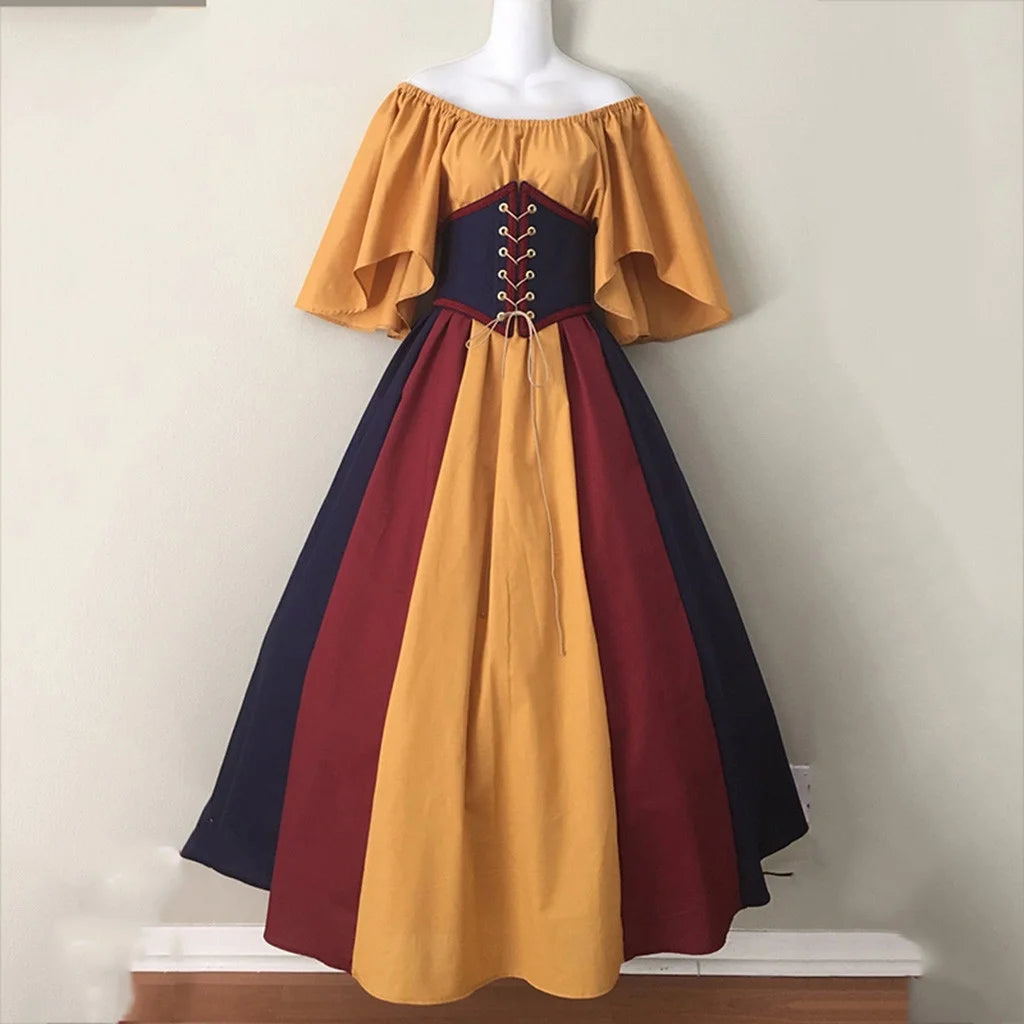 Womens Renaissance Costumes Medieval Irish Traditional plus Size Dresses Ruffle over Dress Corset Retro Cosplay Gown