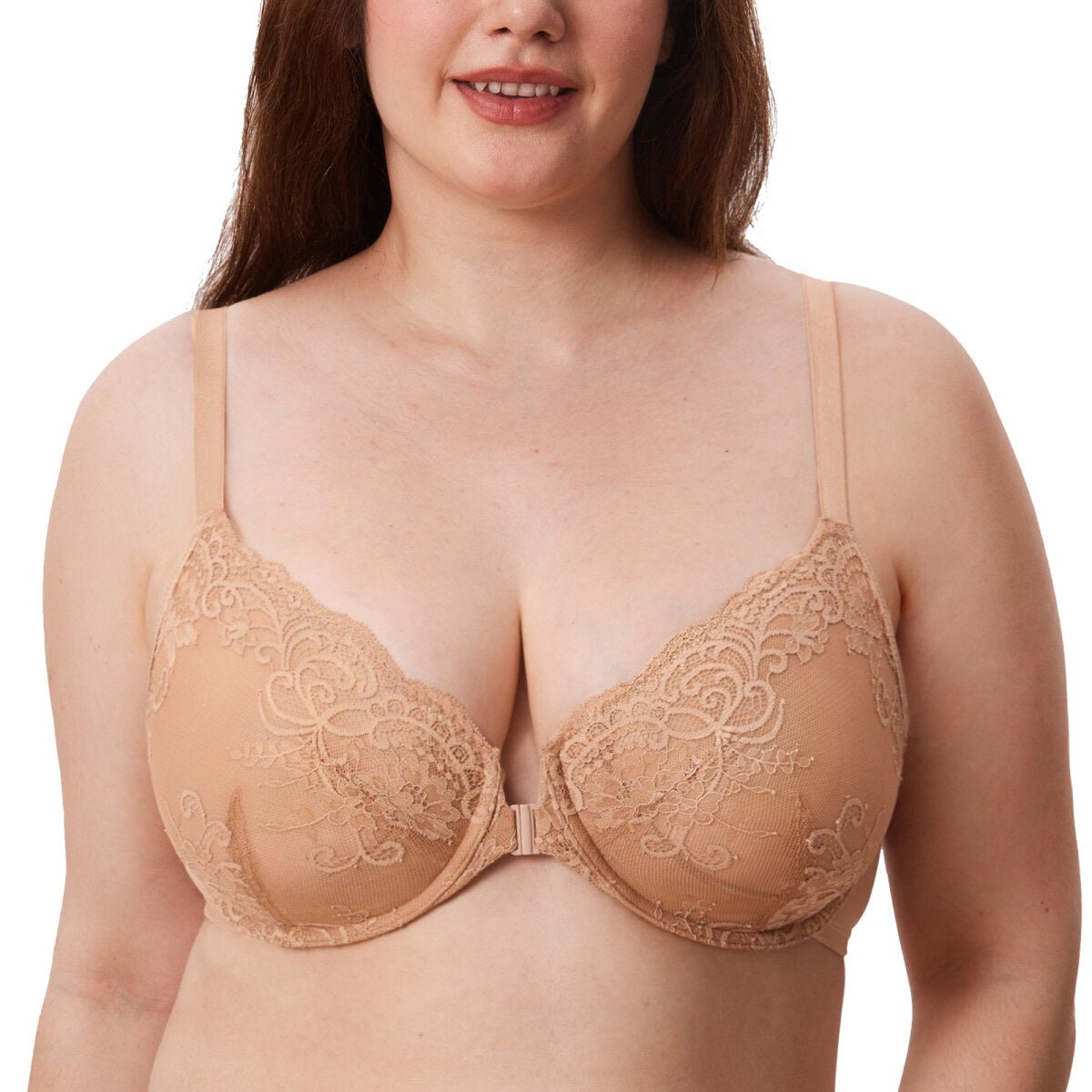 Front Closure Lace Underwire Plunge Bra