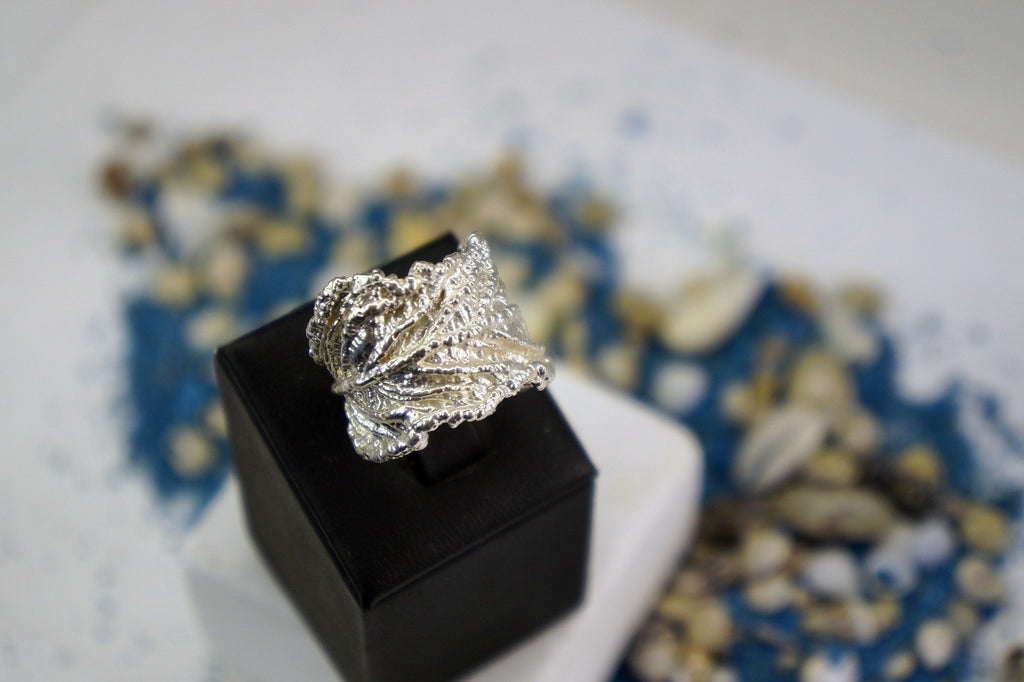 Real Leaf Silver Band Ring, Handmade Statement Jewelry, Organic Botanical Band, Unique Gift for Nature Lovers, Sterling Silver 925