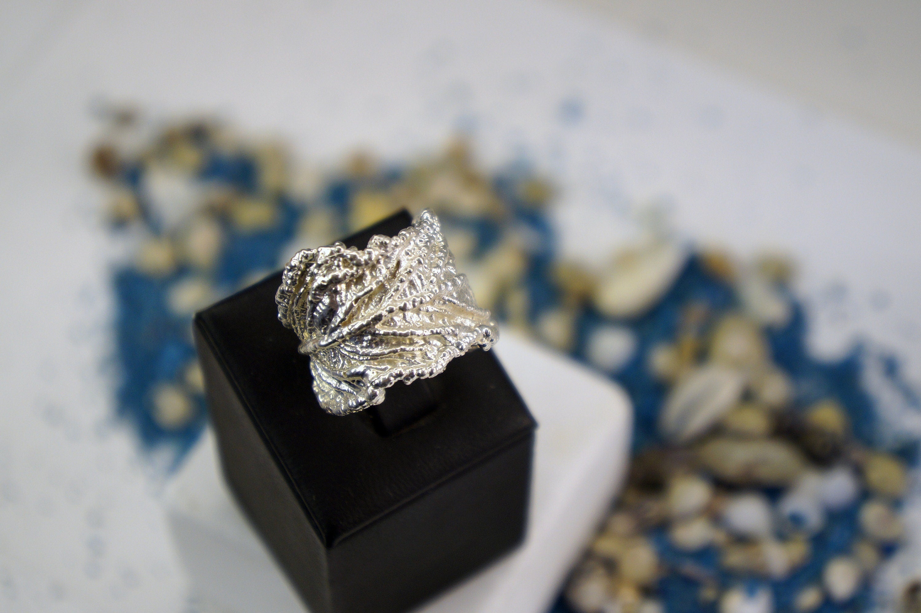 Real Leaf Silver Band Ring, Handmade Statement Jewelry, Organic Botanical Band, Unique Gift for Nature Lovers, Sterling Silver 925