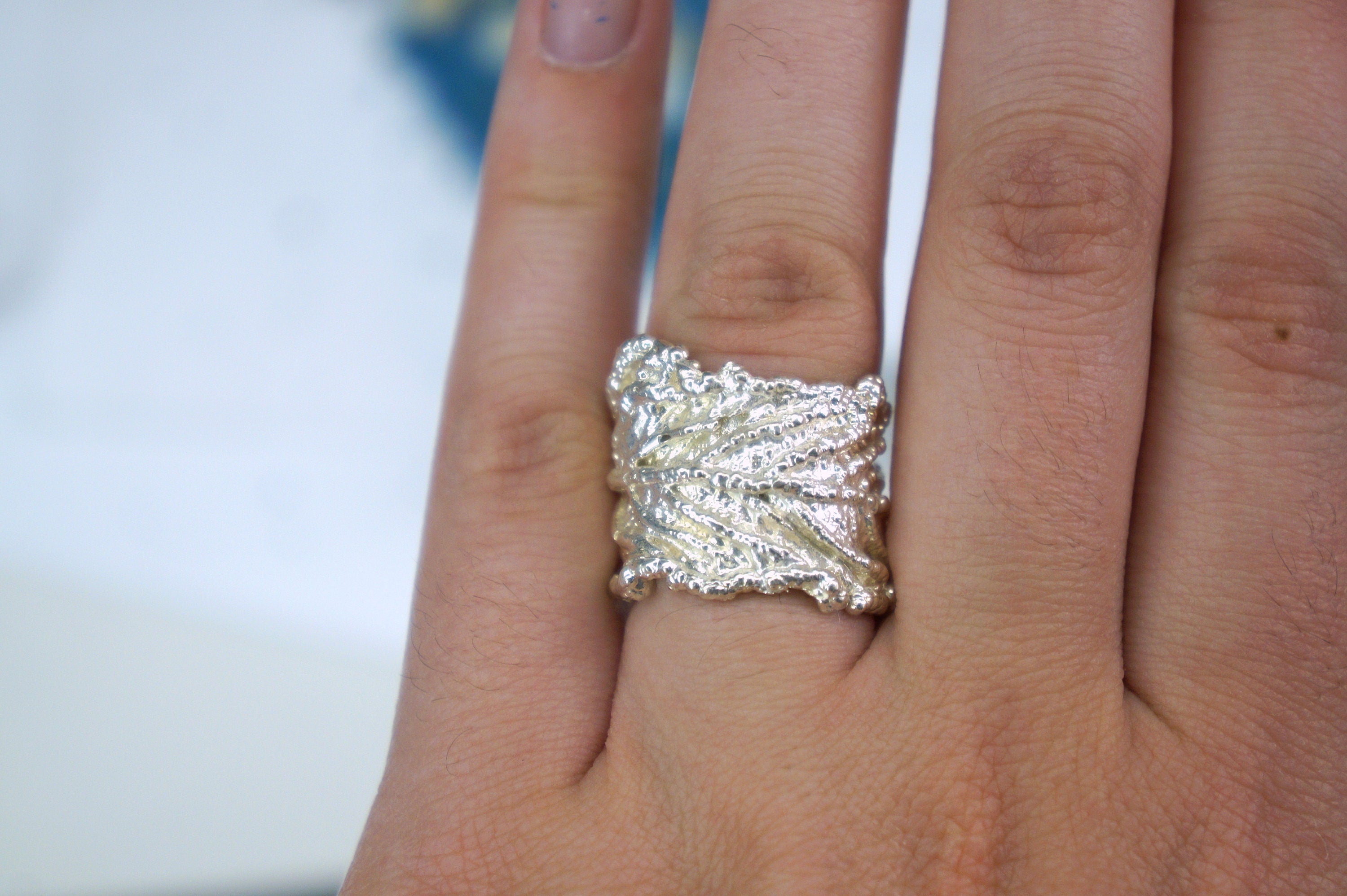 Real Leaf Silver Band Ring, Handmade Statement Jewelry, Organic Botanical Band, Unique Gift for Nature Lovers, Sterling Silver 925