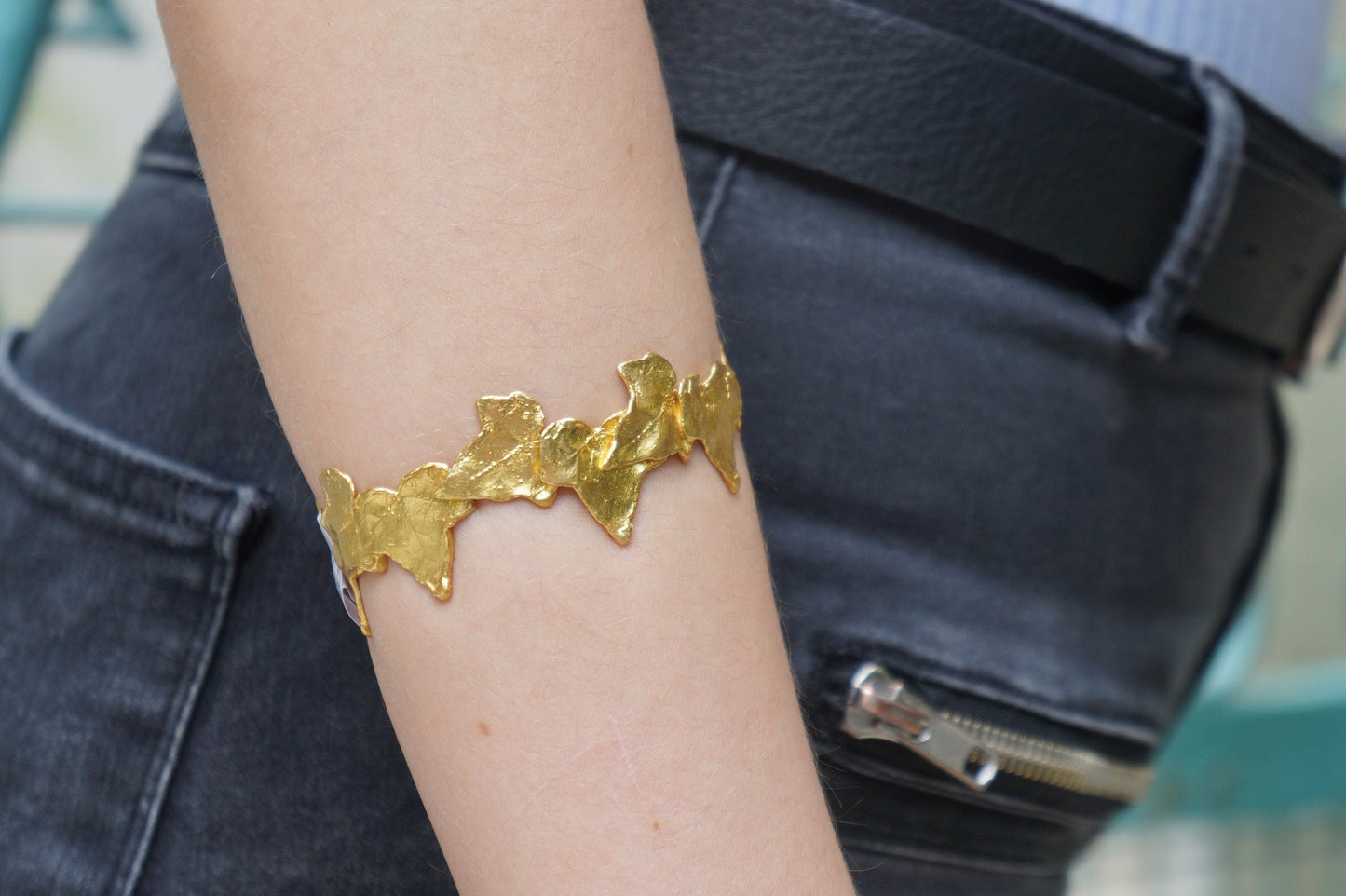 Real Ivy Leaf Bracelet, Handmade Nature Jewelry, Organic Forest Cuff, Gift for Health & Luck, Eco Sustainable Sterling Silver 925