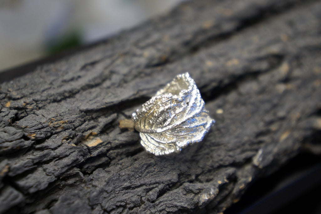 Real Leaf Silver Band Ring, Handmade Statement Jewelry, Organic Botanical Band, Unique Gift for Nature Lovers, Sterling Silver 925