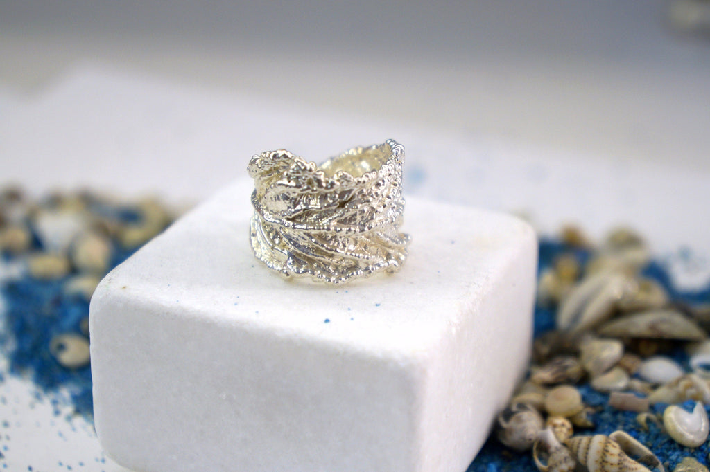 Real Leaf Silver Band Ring, Handmade Statement Jewelry, Organic Botanical Band, Unique Gift for Nature Lovers, Sterling Silver 925
