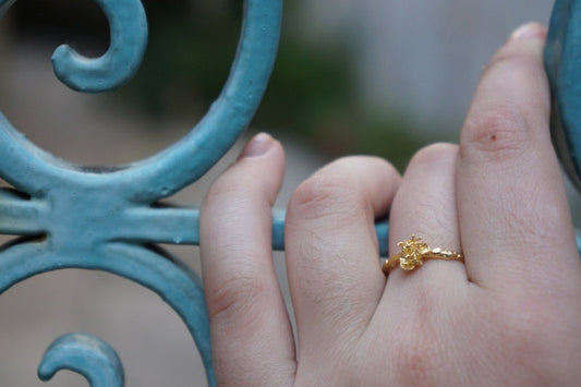 Boho Floral Ring, Gold Plated, Wild Flower Bud (Adjustable Sizes)