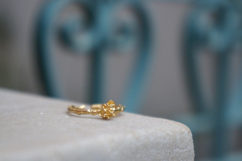 Boho Floral Ring, Gold Plated, Wild Flower Bud (Adjustable Sizes)