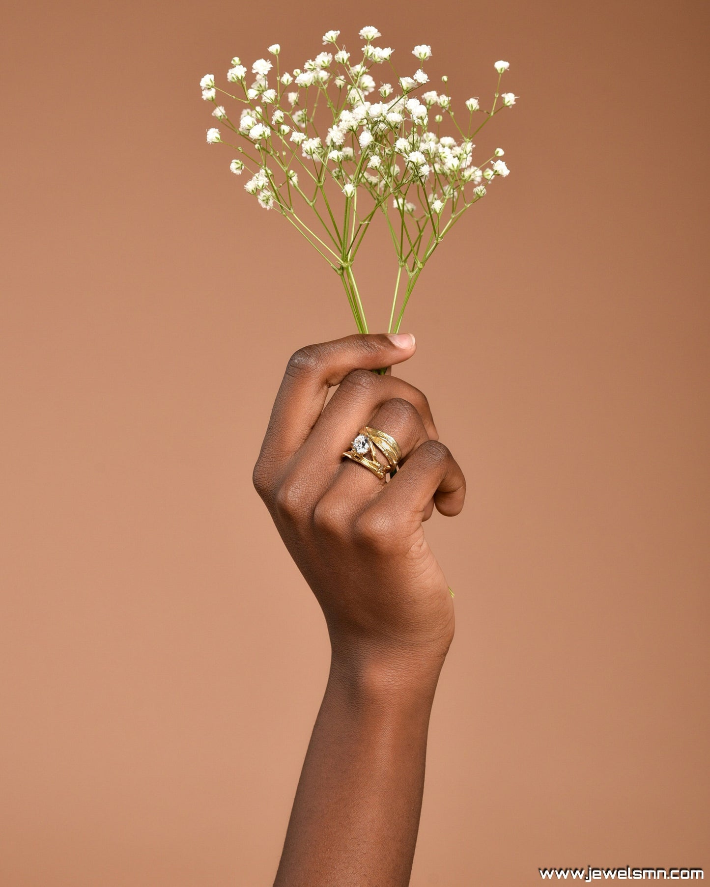 Gold Branch Ring with Lab Diamond, 14K Gold Plated Sterling Silver 925 Jewelry, Handmade Jewelry Gift for Women, Nature-Inspired Ring