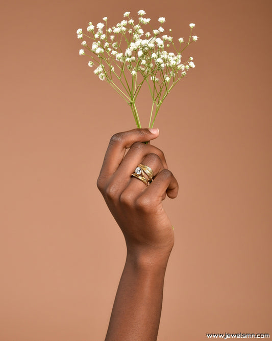 Gold Branch Ring with Lab Diamond, 14K Gold Plated Sterling Silver 925 Jewelry, Handmade Jewelry Gift for Women, Nature-Inspired Ring