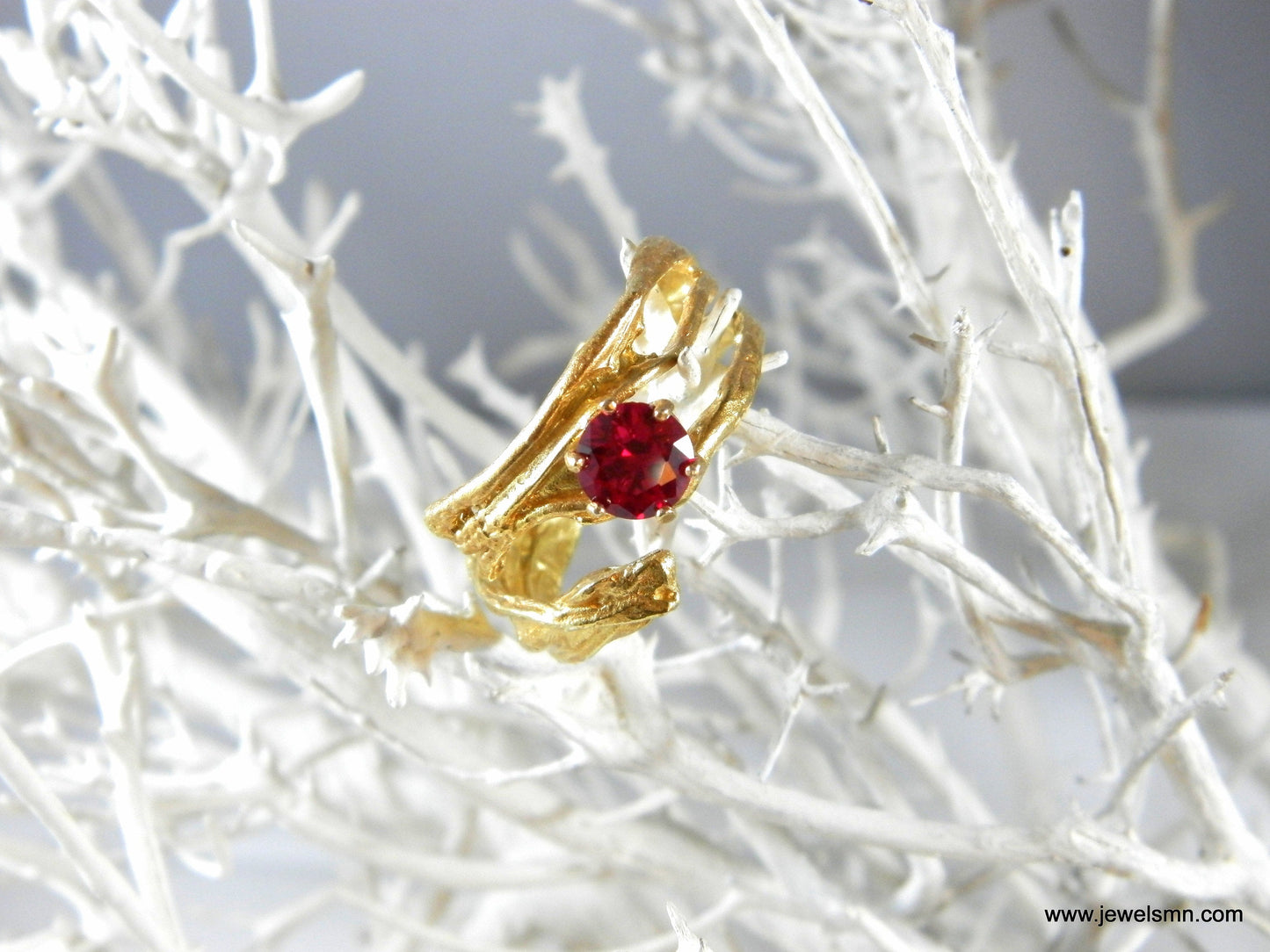 Gold Branch Ring with Lab Diamond, 14K Gold Plated Sterling Silver 925 Jewelry, Handmade Jewelry Gift for Women, Nature-Inspired Ring