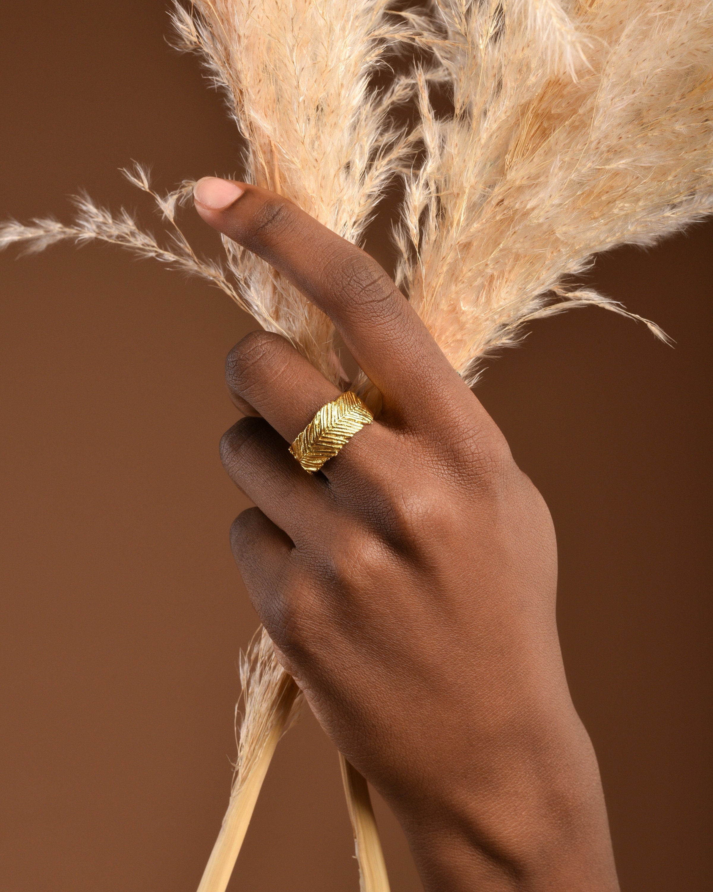 Solid Gold Mimosa Ring, Handmade Nature Jewelry, Organic Forest Band, Eco Gift for Health & Rejuvenation, Real Gold (9K, 14K, 18K)