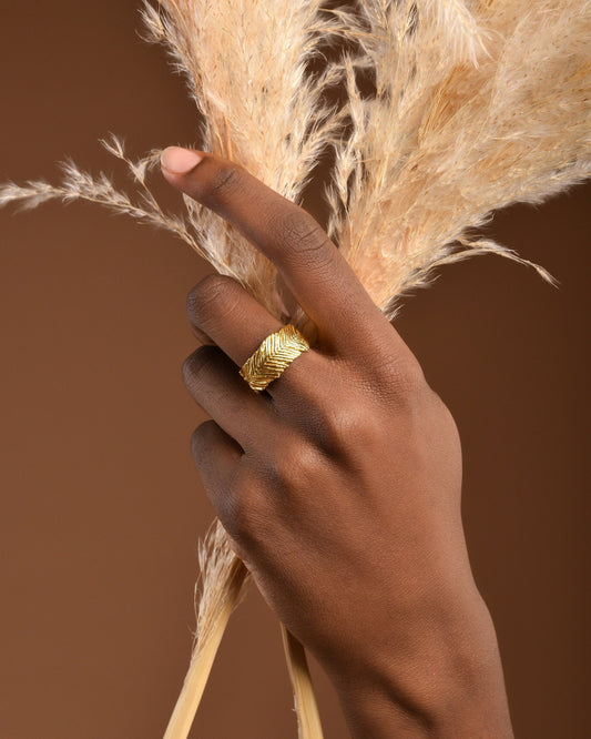 Solid Gold Mimosa Ring, Handmade Nature Jewelry, Organic Forest Band, Eco Gift for Health & Rejuvenation, Real Gold (9K, 14K, 18K)