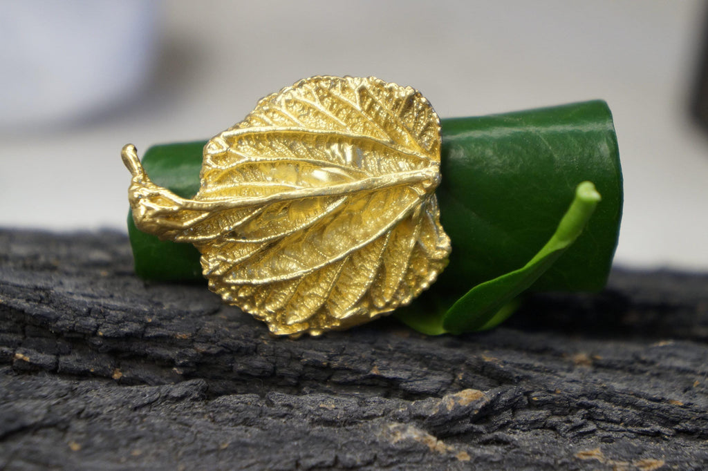 Mulberry Leaf Ring: Handmade 14K Gold Recycled Brass Botanical Jewelry