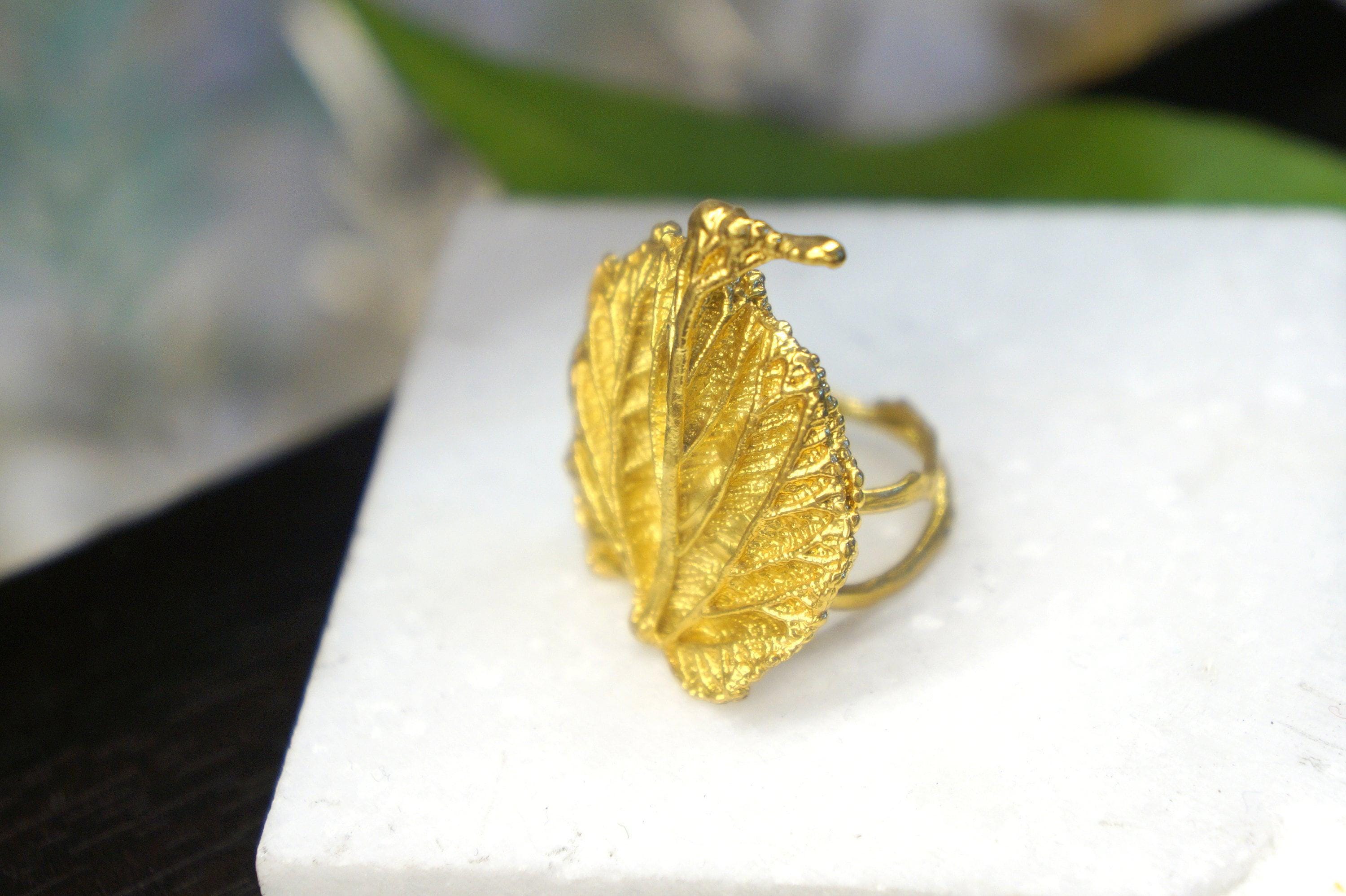 Mulberry Leaf Ring: Handmade 14K Gold Recycled Brass Botanical Jewelry