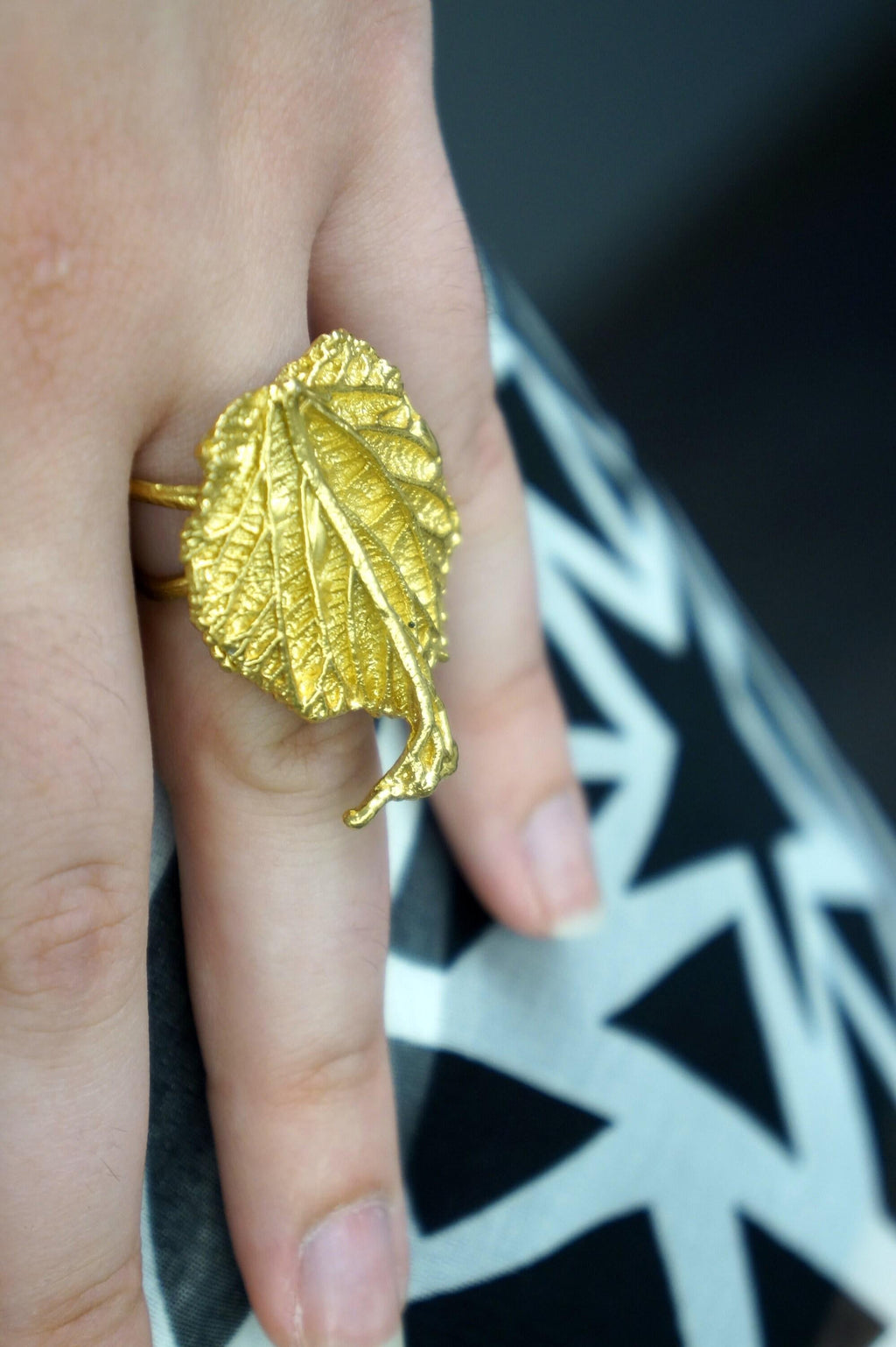 Mulberry Leaf Ring: Handmade 14K Gold Recycled Brass Botanical Jewelry