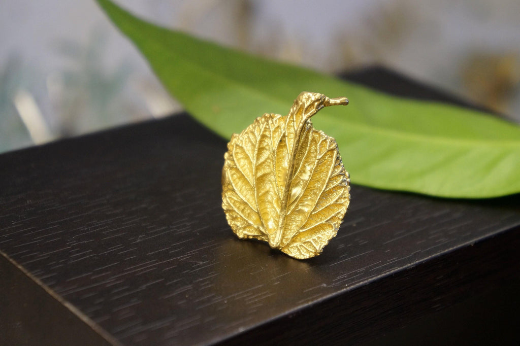 Mulberry Leaf Ring: Handmade 14K Gold Recycled Brass Botanical Jewelry