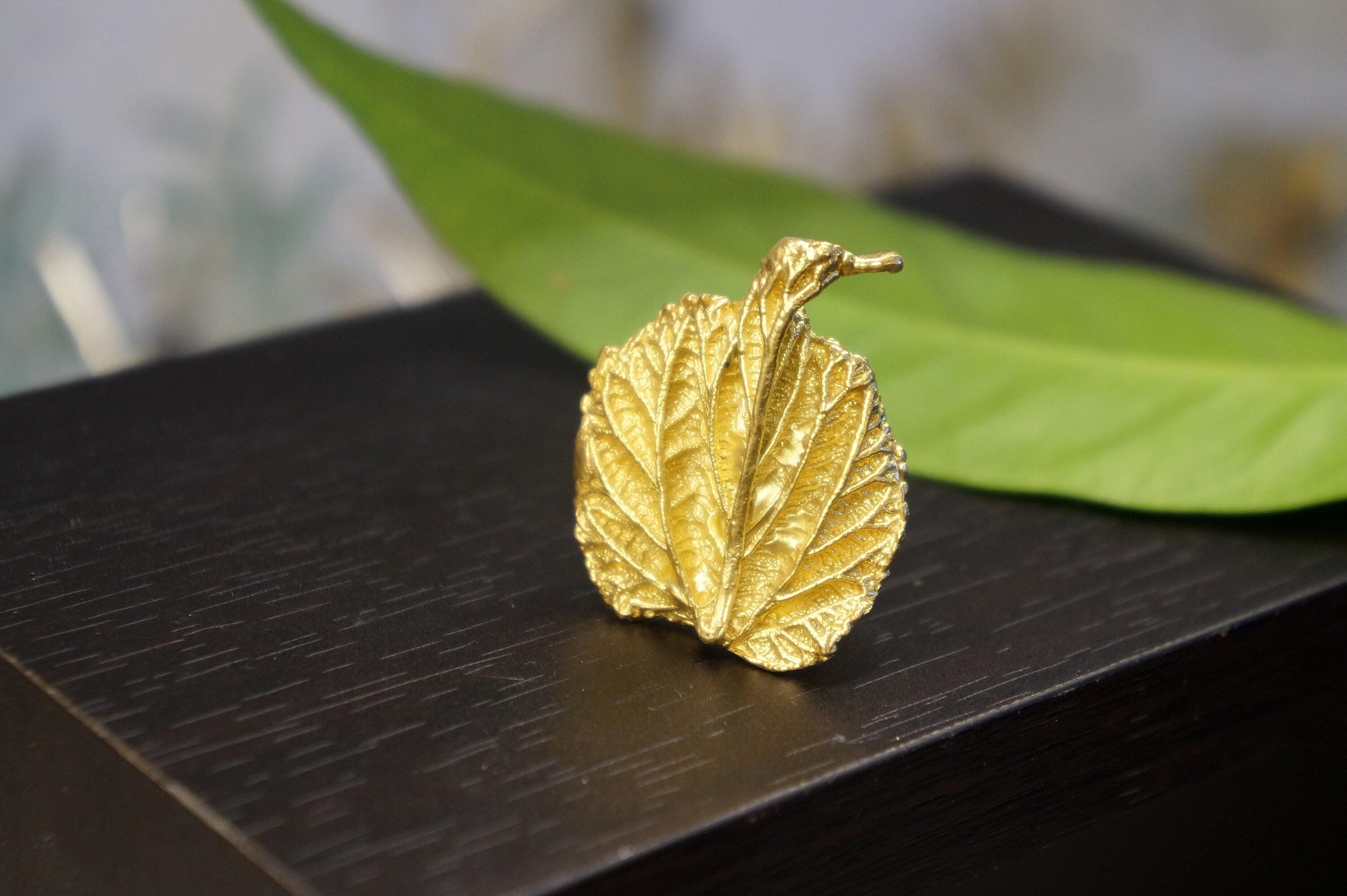 Mulberry Leaf Ring: Handmade 14K Gold Recycled Brass Botanical Jewelry