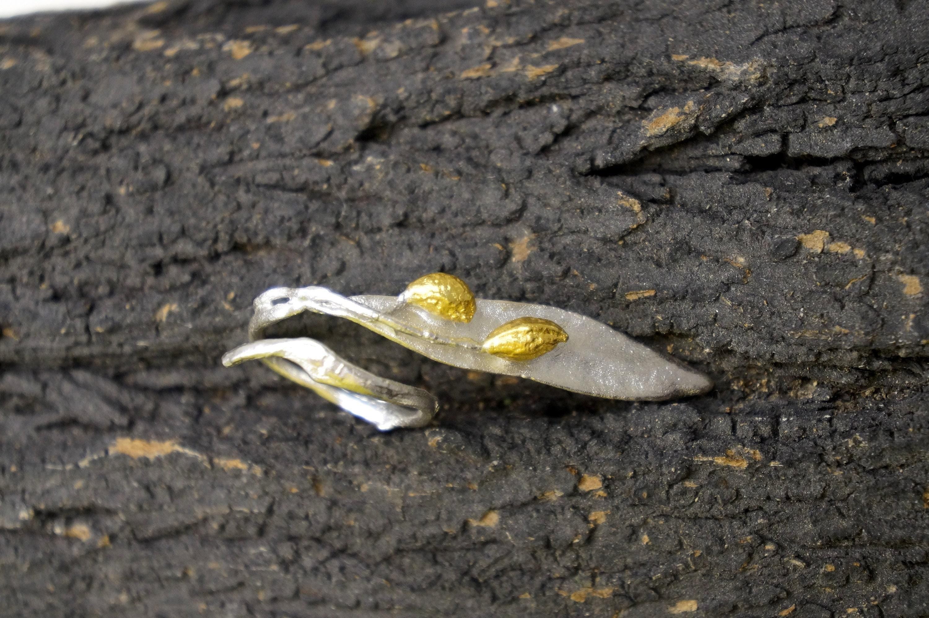 Real Olive Branch Silver Ring, Handmade Nature Jewelry, Organic Botanical Band, Gift for Peace & Protection, Sterling Silver 925