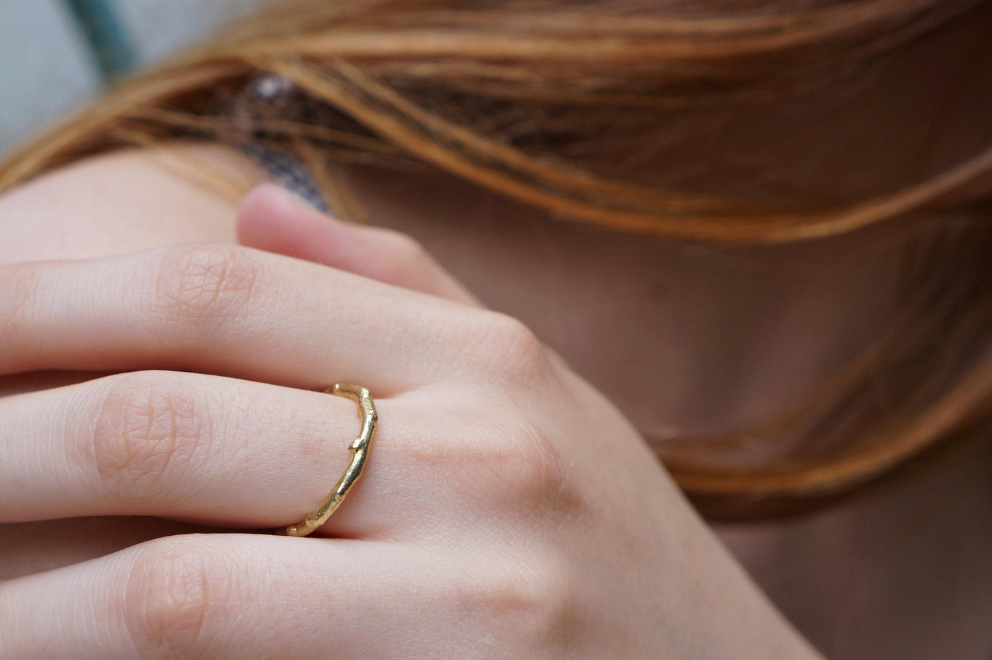 Real Olive Branch Gold Ring, Handmade Minimalist Jewelry, Organic Tree Branch, Eco Gift for Luck & Success, Sterling Silver 925