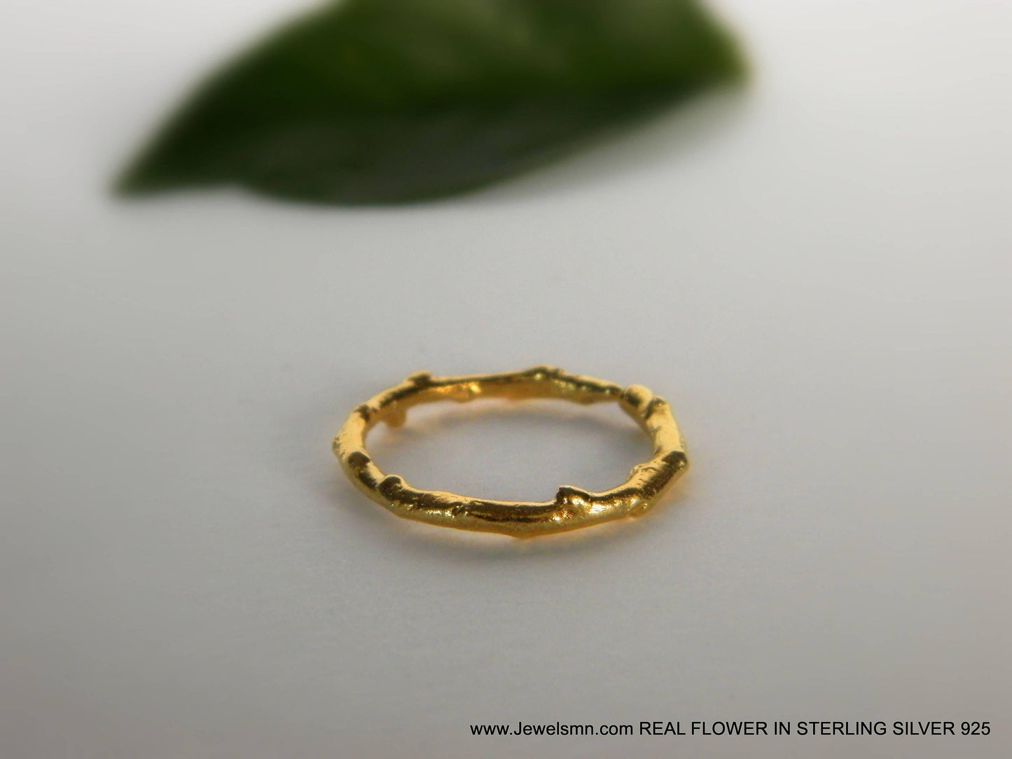 Real Olive Branch Gold Ring, Handmade Minimalist Jewelry, Organic Tree Branch, Eco Gift for Luck & Success, Sterling Silver 925