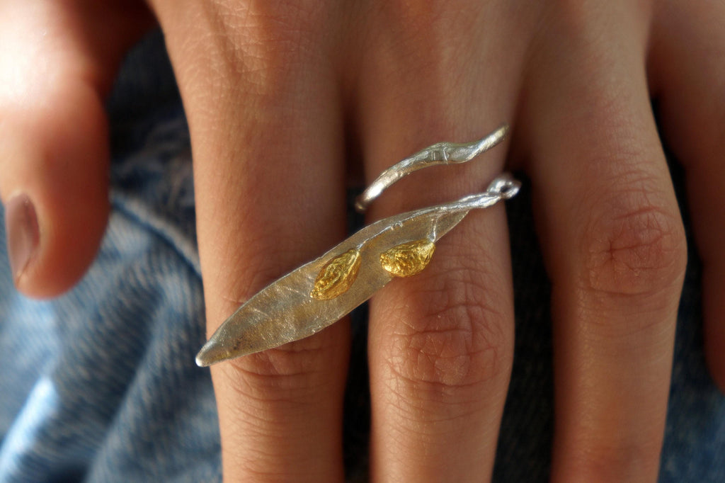 Real Olive Branch Silver Ring, Handmade Nature Jewelry, Organic Botanical Band, Gift for Peace & Protection, Sterling Silver 925