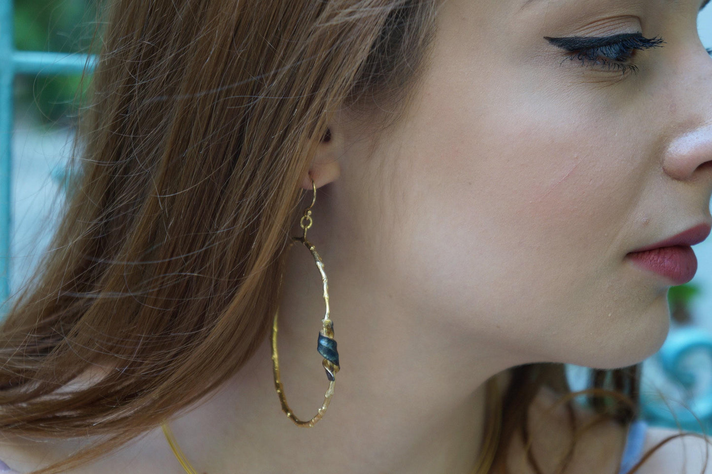 Real Olive Branch Gold Hoop Earrings, Handmade Nature Jewelry, Organic Botanical Hoops, Unique Gift for Nature Lovers, 14K Gold Plated Sterling Silver 925