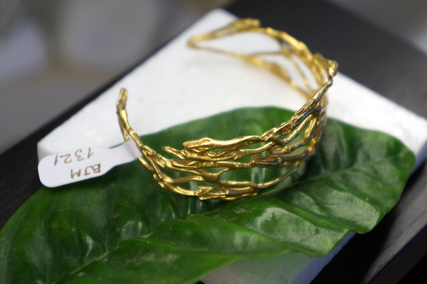Jasmine Twig Bracelet: Adjustable Gold Plated Recycled Brass