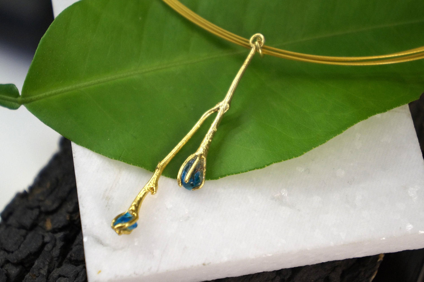 Real Jasmine Twig Statement Necklace, Handmade Statement Jewelry, Organic Botanical Pendant, Gift for Beauty & Hope, 14K Gold Plated Sterling Silver 925