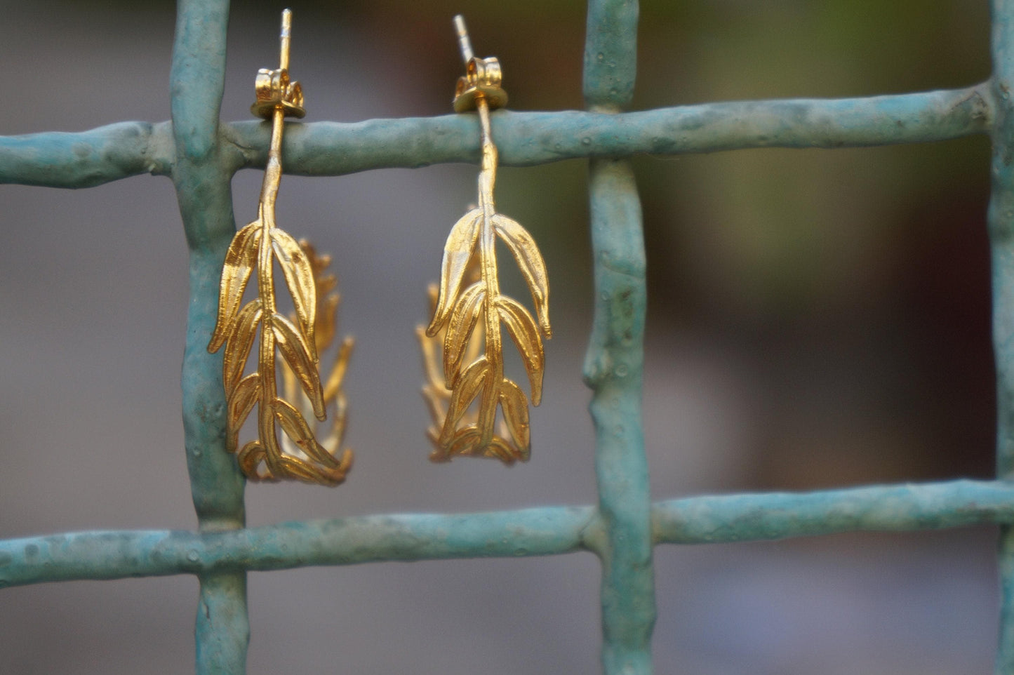 Real Araucaria Leaf Hoop Earrings, Handmade Nature Jewelry, Organic Botanical Hoops, Unique Gift for Nature Lovers, Gold or Sterling Silver 925