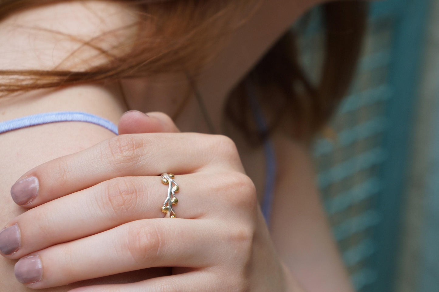 Gold Acacia Ring, Gold-Plated Sterling Silver Jewelry, Acacia Leaf Band, Gift for Her, Birthday Gift for Women, Handmade Jewelry