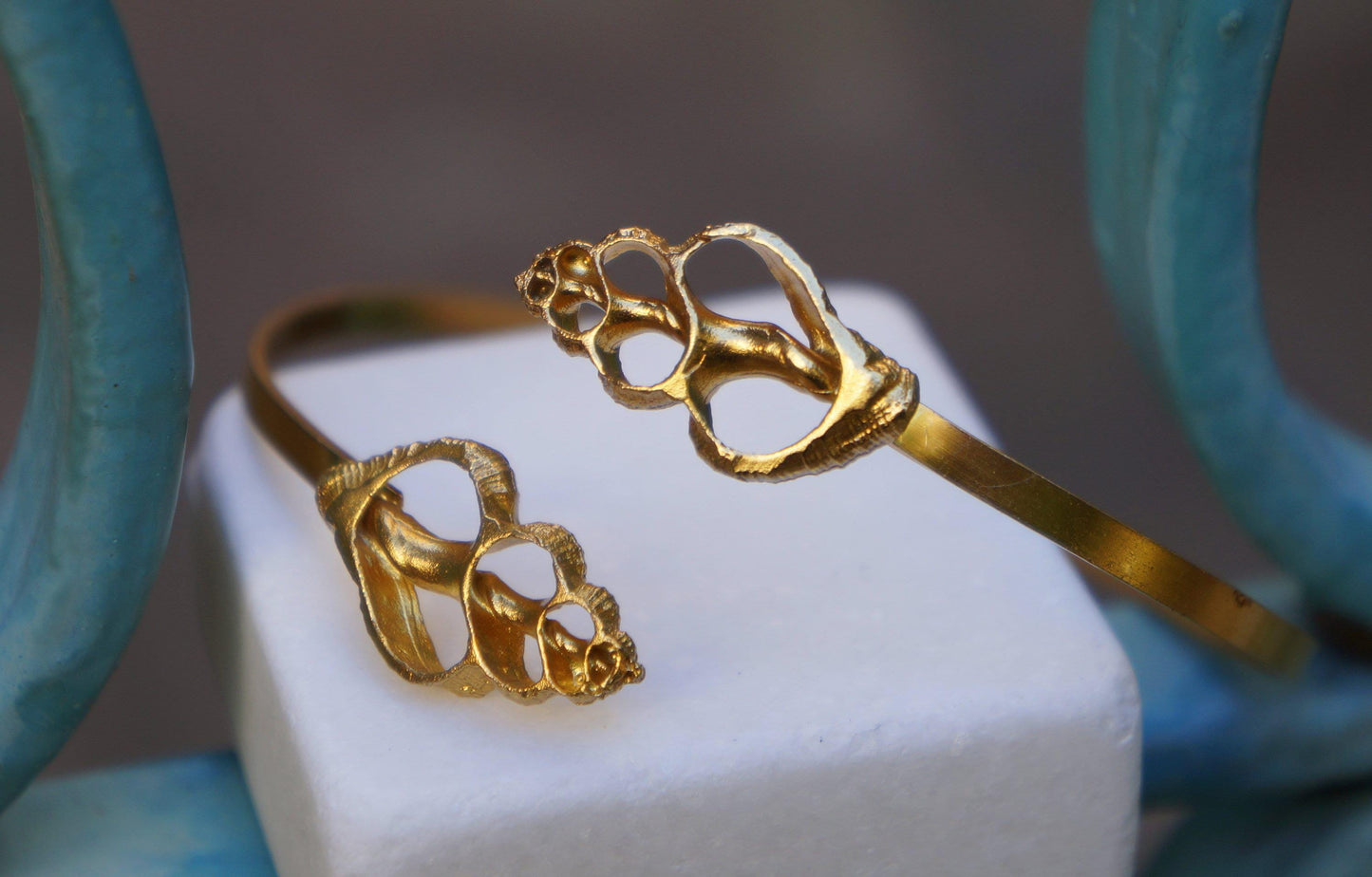 Real Sea Shell Gold Cuff Bracelet, Handmade Nature Jewelry, Organic Forest Cuff, Gift for Longevity & Evolution, 14K Gold Plated Sterling Silver 925