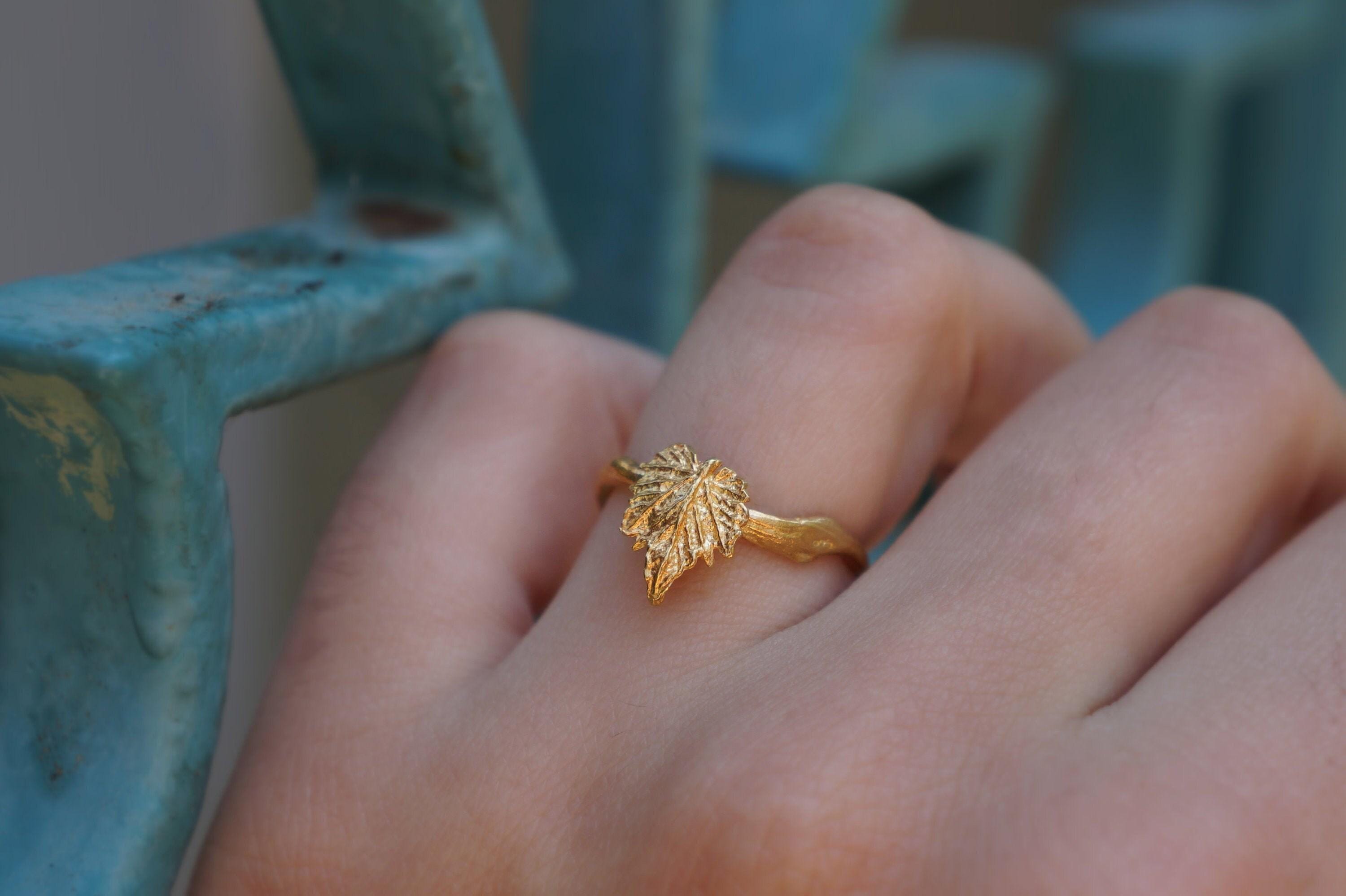 Handmade Vine Leaf Ring - Solid Gold Adjustable Statement Jewelry