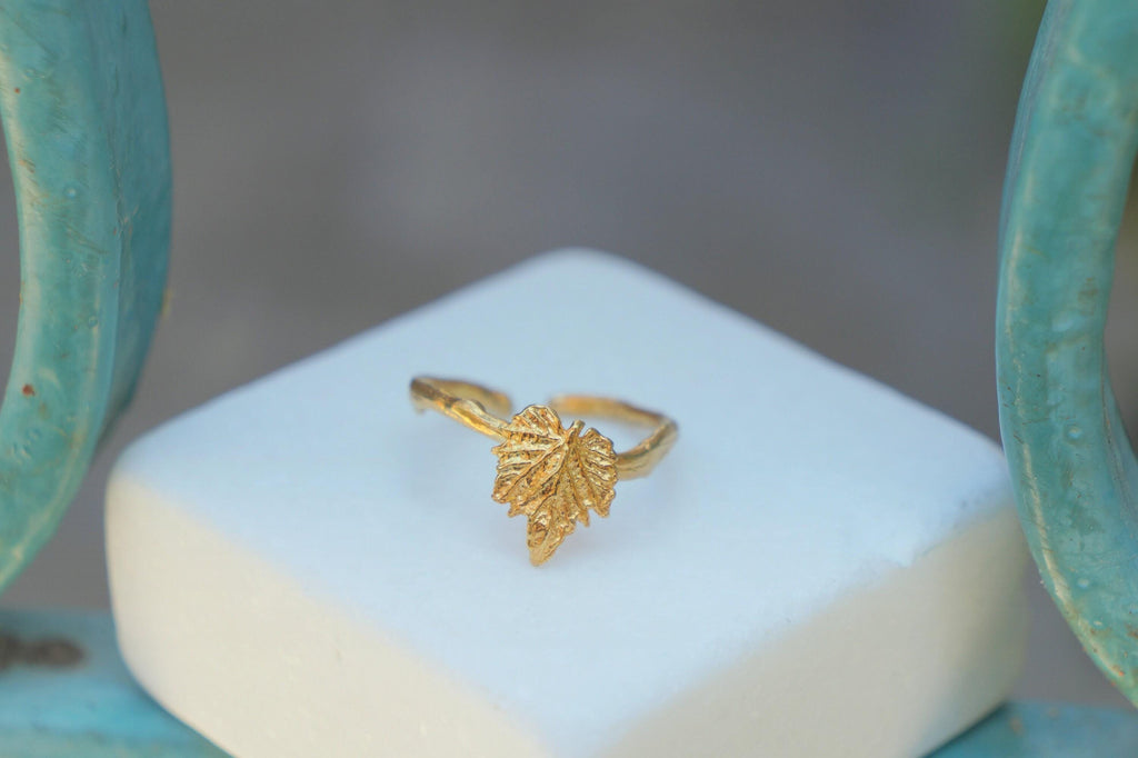 Handmade Vine Leaf Ring - Solid Gold Adjustable Statement Jewelry