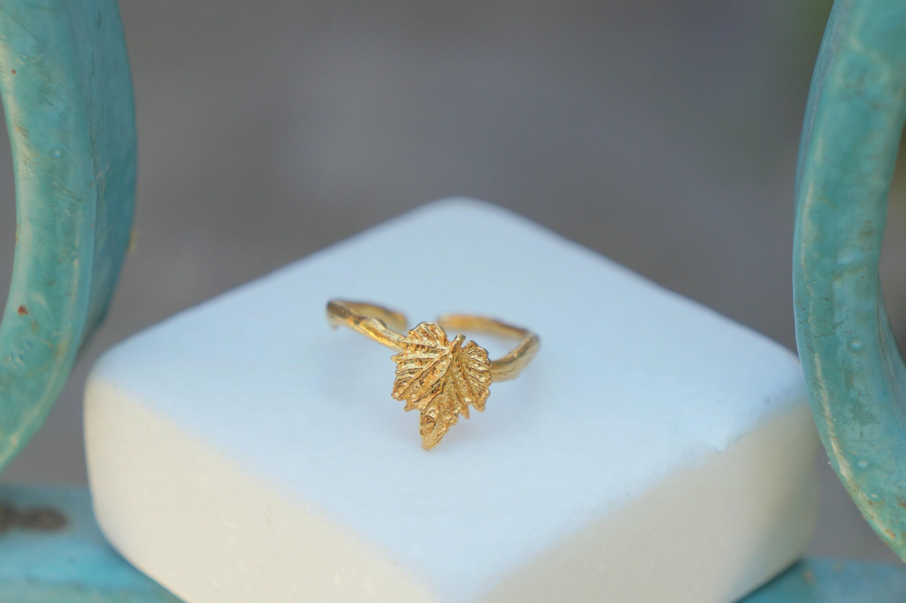 Handmade Vine Leaf Ring - Solid Gold Adjustable Statement Jewelry