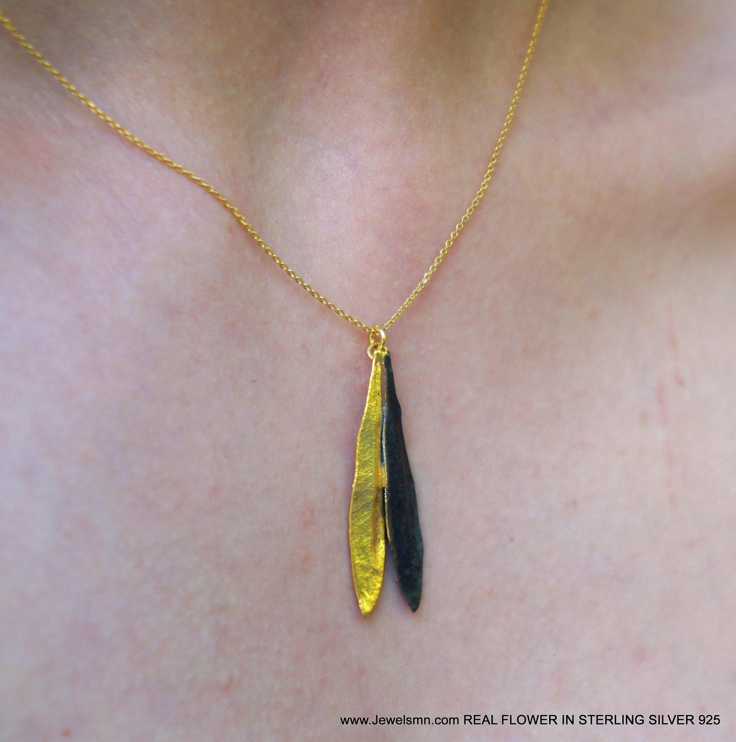 Olive Leaves Necklace: Nature Inspired Jewelry (Gold & Black Rhodium) Recycled Brass