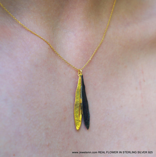 Olive Leaves Necklace: Nature Inspired Jewelry (Gold & Black Rhodium) Recycled Brass