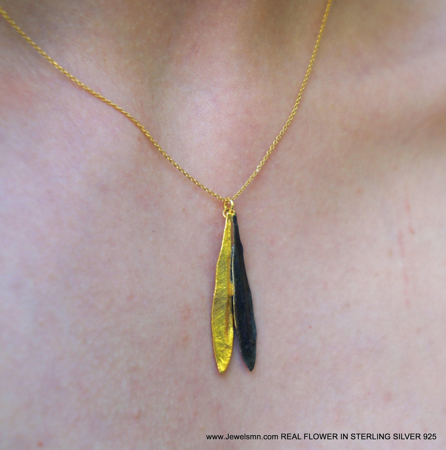 Real Olive Leaf Silver Necklace with Black Rhodium Detail, Handmade Nature Jewelry, Organic Botanical Pendant, Gift for Peace & Protection, Sterling Silver 925