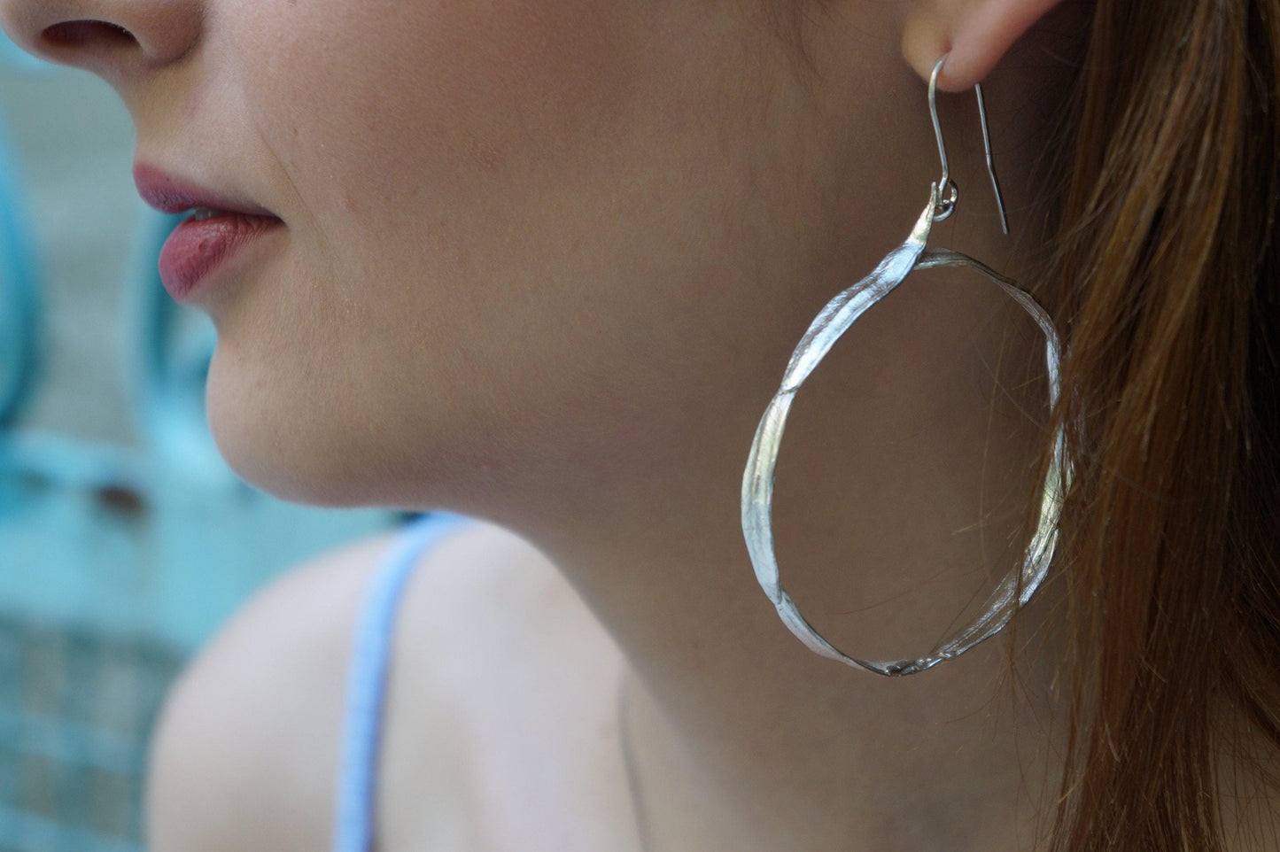 Silver Olive Leaf Hoop Earrings, Handmade Nature Jewelry, Botanical Round Dangles, Gift for Luck & Success, Sterling Silver 925