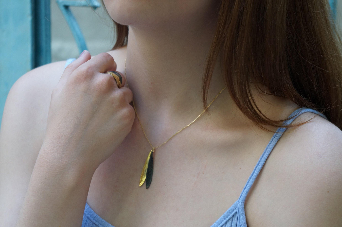 Olive Leaves Necklace: Nature Inspired Jewelry (Gold & Black Rhodium) Recycled Brass