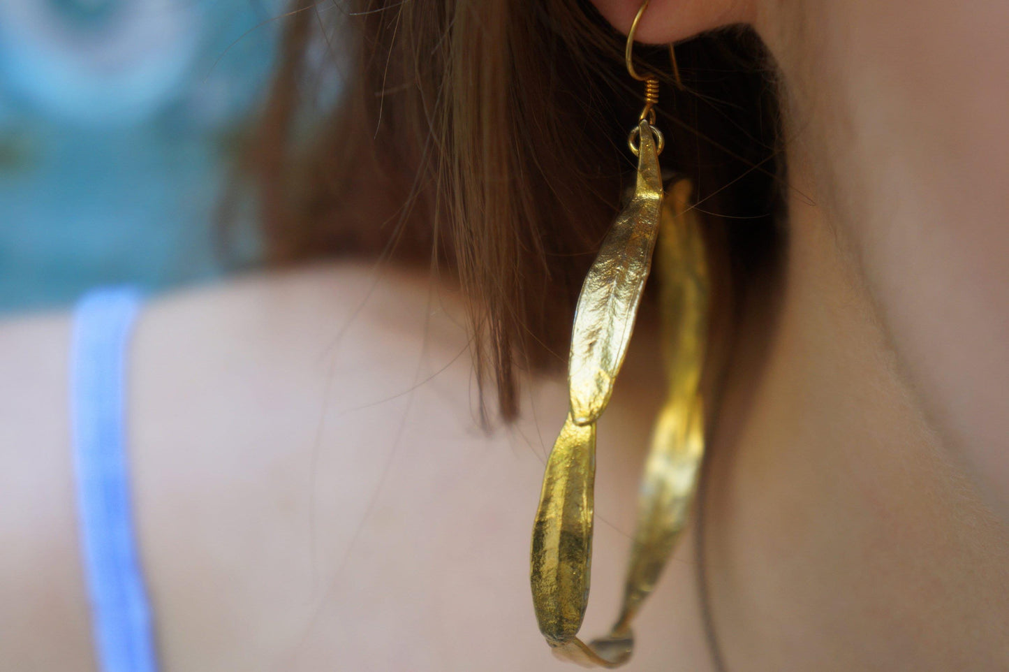 Silver Olive Leaf Hoop Earrings, Handmade Nature Jewelry, Botanical Round Dangles, Gift for Luck & Success, Sterling Silver 925