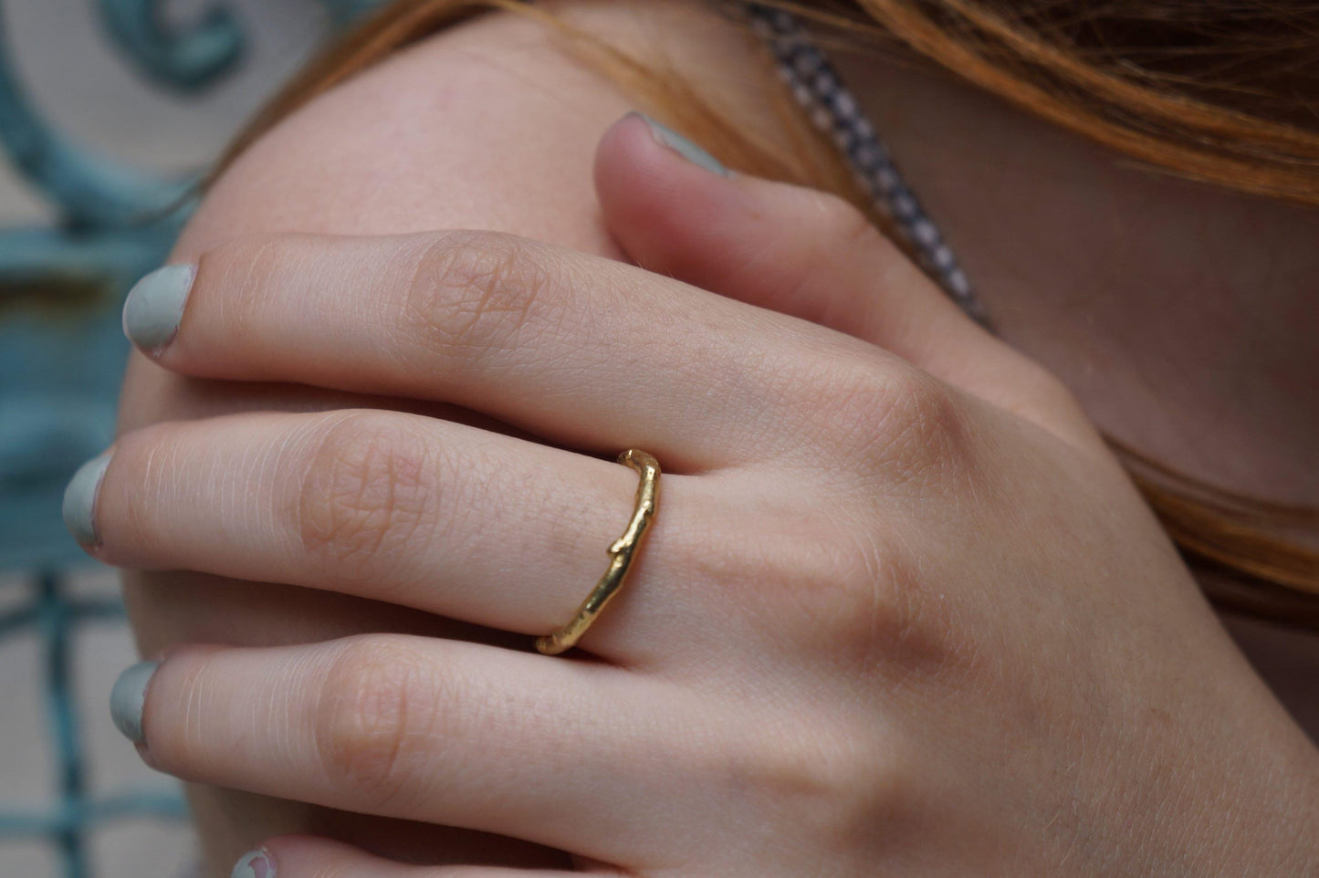 Real Olive Branch Gold Ring, Handmade Minimalist Jewelry, Organic Tree Branch, Eco Gift for Luck & Success, Sterling Silver 925