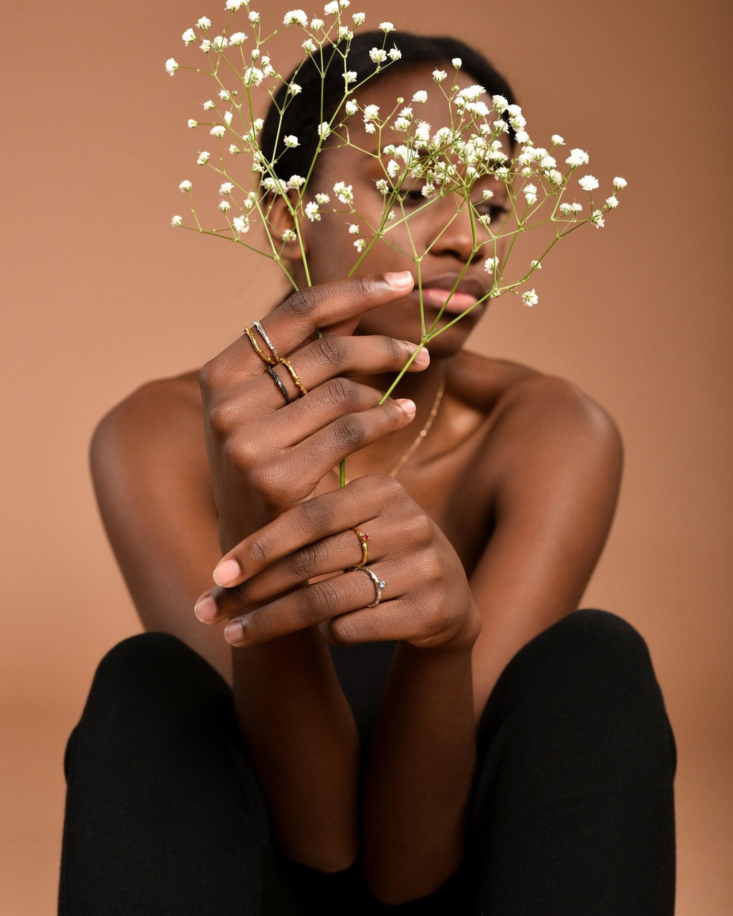 Real Olive Branch Gold Band Ring, Handmade Nature Jewelry, Organic Botanical Band, Gift for Peace & Protection, 14K Gold Plated Sterling Silver 925