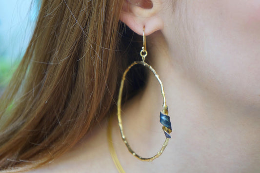 Real Olive Branch Gold Hoop Earrings, Handmade Nature Jewelry, Organic Botanical Hoops, Unique Gift for Nature Lovers, 14K Gold Plated Sterling Silver 925
