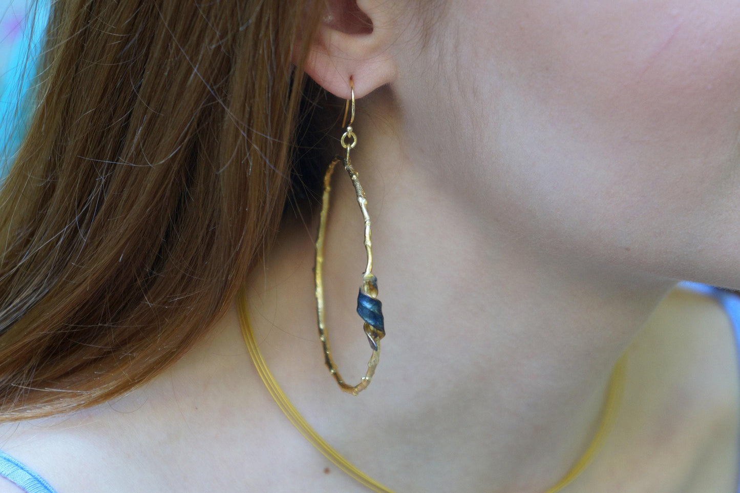 Real Olive Branch Gold Hoop Earrings, Handmade Nature Jewelry, Organic Botanical Hoops, Unique Gift for Nature Lovers, 14K Gold Plated Sterling Silver 925